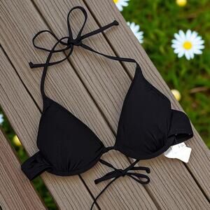 New The BIKINI LAB Black Classic  Black Swimsuit Swim Bikini Top Small
